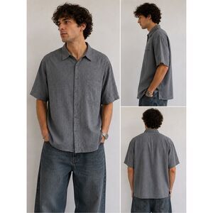 OLYMP Novum Men’s Gray Linen Blend Short Sleeve Button Down Shirt Size XL